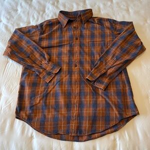 Roundtree & Yorke Brown and Blue Plaid Button-Down Shirt